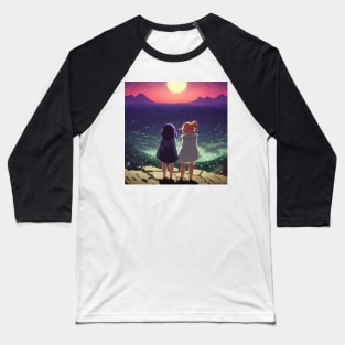 Two Girls Under the Starry Sky Baseball T-Shirt